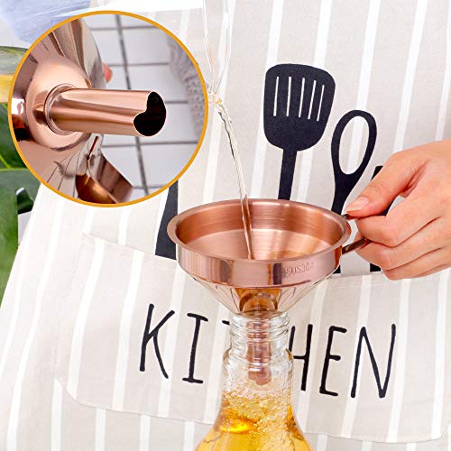 Stainless Steel Wide Mouth Funnels with Detachable Strainer, 5-inch Funnel for Filling Small Bottles and Jars, Cooking Oil and Transmission Liquid, Food Grade Metal Kitchen Funnels Rose Gold - color: Rose Gold
