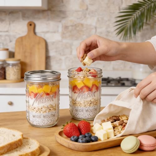 WELLIFE 12 Pack 16 oz Mason Jars with Lids, Wide Mouth Glass Canning Jars, Airtight Leak-Proof Storage Jars for Food, Pickling, Fermenting - color: Clear Mason Jars 16oz-12Pcs