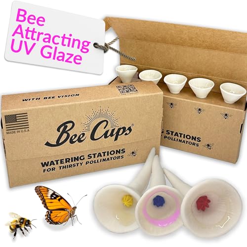 5 Pack, Bee Watering Station, 100% Handmade Porcelain, Bee and Butterfly Feeder for Garden, Outdoor Feeders for Thirsty Pollinators, Plastic Free, Pollinator Attracting Glaze (5, White) - color: White