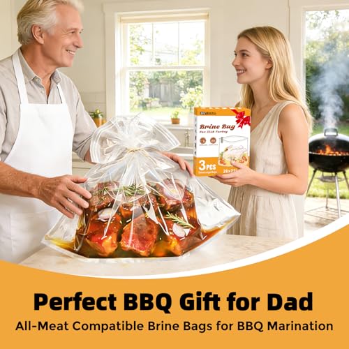 Turkey Brine Bag, Brining Bags for Turkey 25LB and Above with 3 Strings and Clips, Father Day Gift for Dad Mom Men Love Cooking in Kitchen, 26"x 22" Size Used for Marinating Turkey and Meat; 3PCS