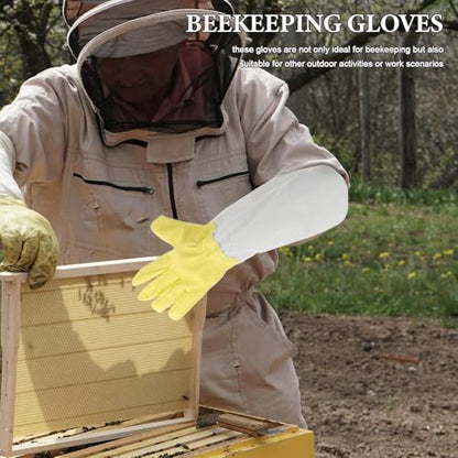 COHEALI Pu and Canvas Beekeeping Gloves with Long Sleeves for Beekeepers, High Durability and Flexibility Protective Work Gloves for Gardening and Outdoor Work Scenarios