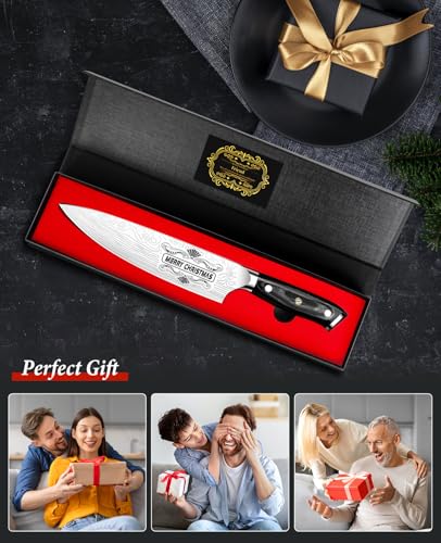 MOSFiATA Gifts for Him Her Men Women Husband, Christmas Xmas Stocking Stuffers, Birthday Gifts ideas for Him Her, 8 inch Pro German Chef Knife, Kitchen Knife Gift Set - style: Christmas chef knife