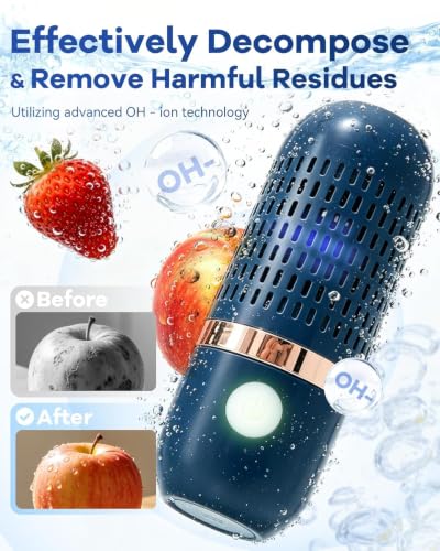 Produce Cleaner & Vegetable Cleaner with Oh-Ion Technology, Wireless Rechargeable Food Washer, IPX7 Waterproof 10-Min Auto Clean for Fruits Veggies Rice Meat Utensils