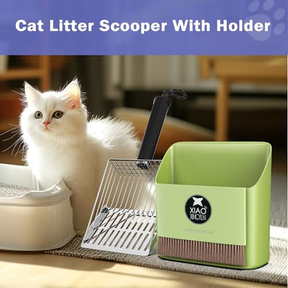 Metal Cat Litter Scooper Kit - Durable Large Steel Litter Scoop with Dual Grid, Includes Broom & Dustpan for Quick, Easy Cleaning - color: Green