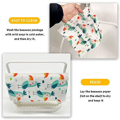 Reusable Beeswax Wrap - 9 Pack, Beeswax Wraps for Food, Eco-Friendly Beeswax Food Wrap, Organic, Sustainable, Biodegradable, Zero Waste, Plastic-Free Food Storage (1L Giraffe | 3M Fox | 5S Bird) - size: 1L Giraffe | 3M Fox | 5S Bird