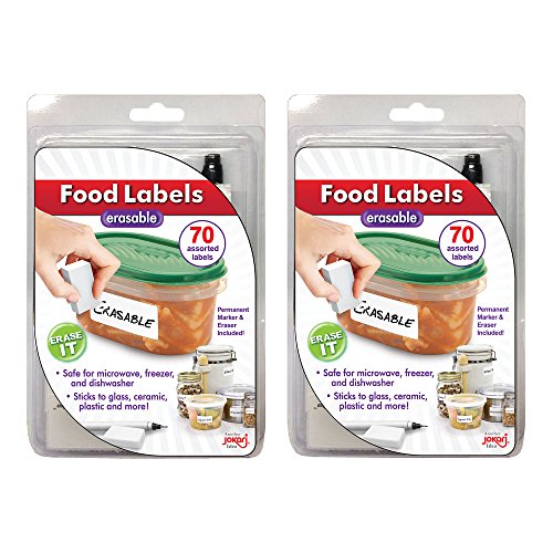 Erasable Food Labels 2-Pack Starter Kits With Pen & Erasers, Reusable Label Multi-Color, Freezer, Microwave & Dishwasher Safe Kitchen Tool for All-Purpose Meal Organization by Jokari - size: 2 Pack