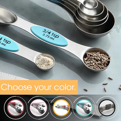 Spring Chef Stainless Steel Magnetic Measuring Spoons Set of 8 with Leveler, Nesting Metal Teaspoon & Tablespoon Measuring Spoons, Fits in Spice Jars, Kitchen Gadgets for Baking & Cooking - Aqua Sky - color: Blue (Aqua Sky), size: 1-Pack