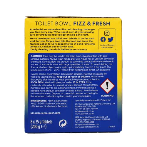 Astonish Foaming Lemon Splash Fizz & Fresh Bathroom Toilet Bowl Cleaner - Deep Cleaning Limescale, Calcium & Rust Stain Remover- No Spray Bottle Needed, Removes Hard to Reach Stains, 8 Tablets - size: 8 Count (Pack of 1)