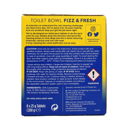 Astonish Foaming Lemon Splash Fizz & Fresh Bathroom Toilet Bowl Cleaner - Deep Cleaning Limescale, Calcium & Rust Stain Remover- No Spray Bottle Needed, Removes Hard to Reach Stains, 8 Tablets - size: 8 Count (Pack of 1)