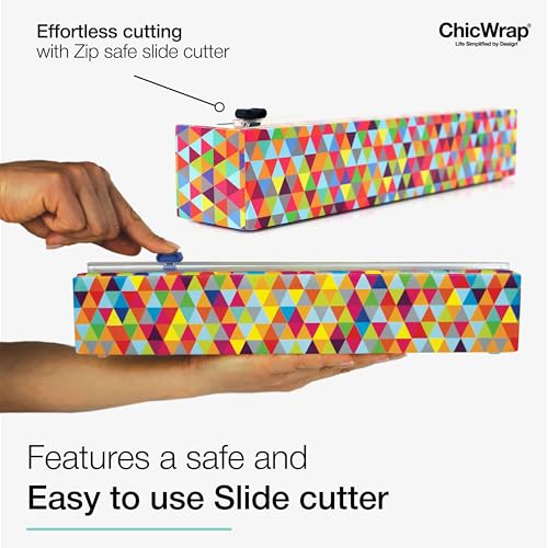 Chicwrap Triangles Refillable Plastic Wrap Dispenser - Includes One 12" x 250' Roll of Professional Grade Plastic Wrap - BPA Free and Kosher Certified - Reusable Dispenser w/Slide Cutter - style: Triangle