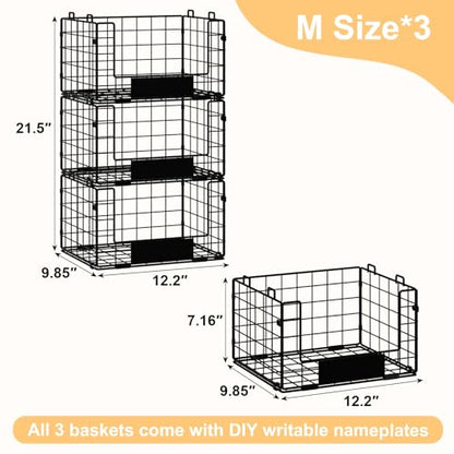 JKsmart 3 Pack XL Stackable Wire Baskets for Pantry Organizers and Storage, Fruit Basket for Kitchen Counter with Handle, Muti-Purpose for Snack Organizer & Vegetable Basket & Metal Pantry Bin - size: XL-12.2"x9.85"x21.5"
