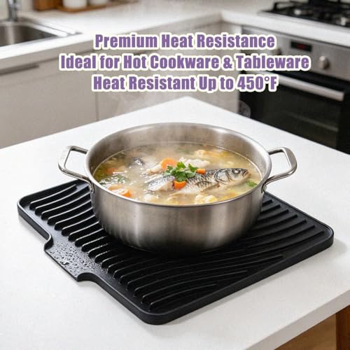 Silicone Dish Drying Mat for Kitchen Counter,16"X13" With Built-in Drain Lip,Food-Grade Silicone, Heat-Resistant Eco-friendly Hygienic Drying Mat Leak-Proof and Non-Slip, Multi-Functional Use（Black） - color: Black, size: 16" x 13"