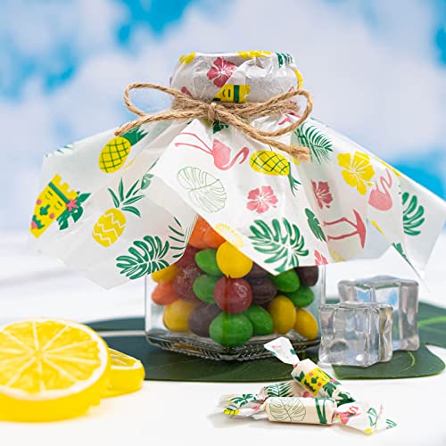 100 Pcs Hawaii Luau Wax Paper for Food, Waterproof Oil-proof Picnic Basket Liners with Leaf Pattern, 8.6 x 9.8 inches - color: Luau