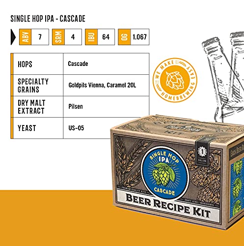 Craft A Brew Recipe Kit - Single Hop IPA Refill - 1 Gallon - Ingredients for Home Brewing Beer - color: Single Hop IPA