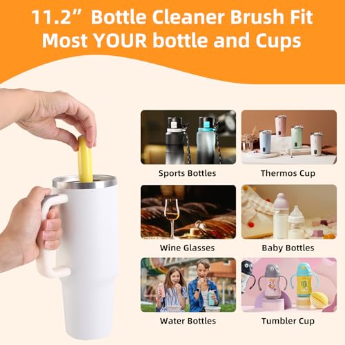 3 Pack Cleaner Brush Kit for Stanley, Bottle Cleaner Brush Set with Straw Brush Cleaner and Cup Lid Cleaning Brush for Stanley Cup, Tumbler Cups, Drinking Glass (Yellow) - color: Yellow
