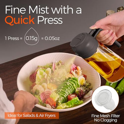 YARRAMATE 16oz/470ml Oil Sprayer for Cooking with Stickers, Food-grade Premium 2 in 1 Olive Oil Dispenser Bottle for Kitchen Gadgets, Air Fryer, Salad, Frying, BBQ (Gray) - color: 05_1Pc Grey
