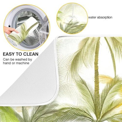 Tropical Palm Trees Ivory Dish Drying Mat for Kitchen Counter Super Absorbent Draining Mat with Non-slip Backed Dish Drying Pad for Dish Bottles Cups Bowl Countertops Sinks Draining Racks