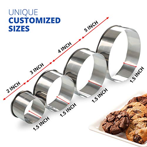Cookie Cutter Set, 4 Pc. Kit, Measuring 2'', 3'', 4'' and 5'', Round Metal Baking Rings for Pastry, Biscuits, and Dough Cutting, Heavy Duty and Reusable, Multiple Sizes - size: 2 3 4 5 Inch x 1.5 Inch