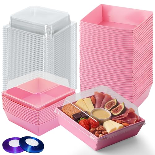 50-Pack Disposable Charcuterie Boxes with Clear Lids - 4 Inch To Go Paper Mini Charcuterie Box for Charcuterie, Fruits & Desserts | Gift-Ready Food Presentation Boxes - color: Pink