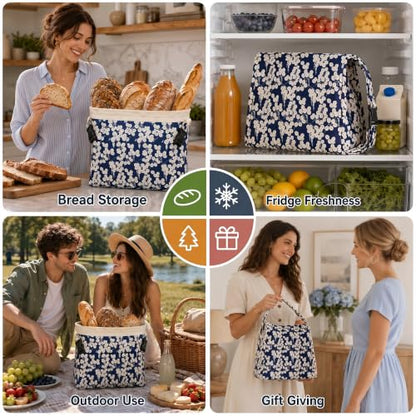 Beeswax Bread Bags for Sourdough, Japanese Indigo Bread Bags | 2 Pack, Reusable Natural Cotton Beeswax Storage, Large 17x12.6 inch, Detachable Buckle and Gift Box for Homemade Baguettes