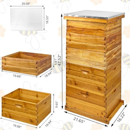 3-Layer Langstroth Beehive Kit with 100% Beeswax Coating – 2 Deep Boxes & 1 Medium Super, No Frames Included – Waterproof & Durable Bee Hive for Beginners (5-Layer)