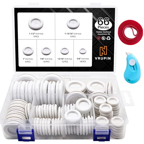 66Pcs Rubber Grommet Assorted Kit, Drill Hole Firewall Hole Plugs Wire Protection, 6 Sizes 1-13/16" 1-1/2" 1" 7/8" 5/8" 3/16" - size: 6 Sizes-White