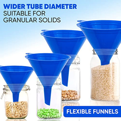 LIQVEE™ Funnel 4-Pack Funnels for Kitchen Use Filling Bottles - Food-Grade Plastic, Funnels for Automotive Use, Mess-Free Filling, funnels for Filling Bottles, Sizes (122, 101, 76 & 50mm)