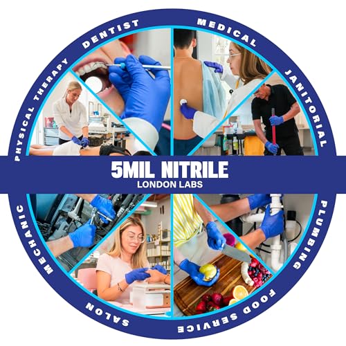 London Labs Cobalt Blue 5 Mil Nitrile Exam Gloves Disposable Latex Free | Medical Rubber Gloves for Doctors, EMT, First Aid Kit, Food Service & Cleaning | Pack of (100 CT) - size: Medium, style: Cobalt Blue - 100 Count