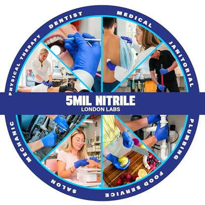 London Labs Cobalt Blue 5 Mil Nitrile Exam Gloves Disposable Latex Free | Medical Rubber Gloves for Doctors, EMT, First Aid Kit, Food Service & Cleaning | Pack of (100 CT) - size: Small, style: Cobalt Blue - 100 Count