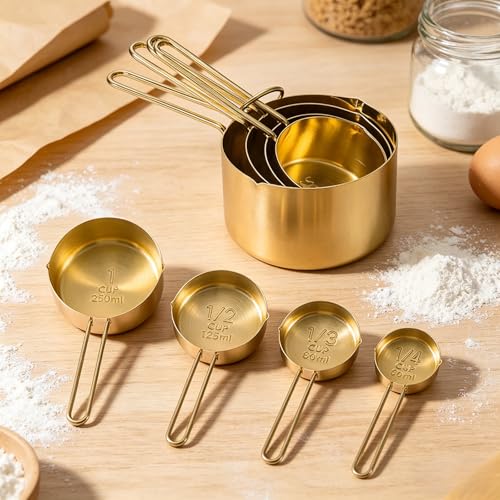 4pcs Stainless Steel Measuring Cups Set Kitchen Accessories Baking Tea Coffee Measuring Tools (gold-4pcs) - color: gold-4pcs