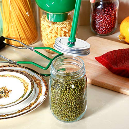 Canning Funnel Jar Lifter Magnetic Lid Wand for Mason Jars, 3 Pcs, Green | Wide Mouth Fit, Anti-Scald Grip, Lid Retrieval Wand, Canning Kit for Jam Jelly Preserves, BPA-Free Safe
