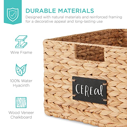 Best Choice Products 식료품 저장실 바구니 40.6 x 30.5cm(16 x 12인치) 워터 히아신스 보관 바구니 2개 세트, 손잡이가 달린 우븐 고리버들 주방 정리함, 칠판 라벨 분필 마커 포함 - 내추럴 - color: 천연, size: 12x16x8in