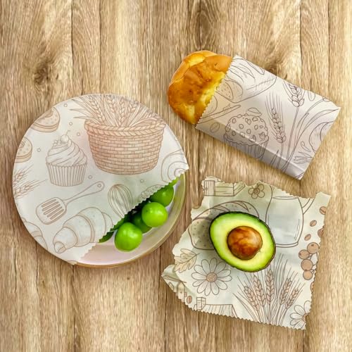 Reusable Beeswax Wrap, Bakery and Coffee Wraps, 9 Pack Eco-Friendly Food Preservation, Organic, Sustainable, Zero Waste, Plastic-Free Covers for Sandwich, Bread, Bowl, 1XL, 3M, 5S - color: Brown Bakery