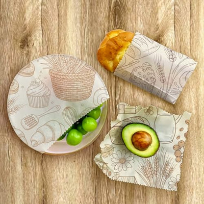 Reusable Beeswax Wrap, Bakery and Coffee Wraps, 9 Pack Eco-Friendly Food Preservation, Organic, Sustainable, Zero Waste, Plastic-Free Covers for Sandwich, Bread, Bowl, 1XL, 3M, 5S - color: Brown Bakery