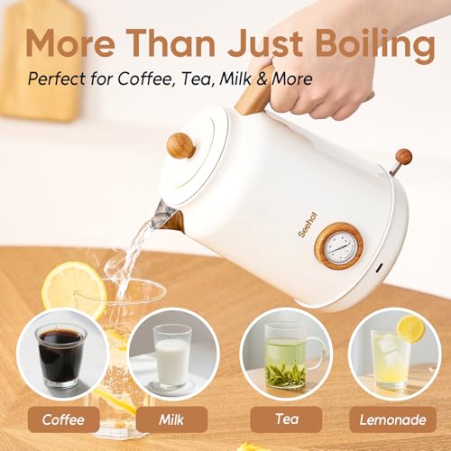 Seehot® Electric Kettle With Thermometer, 1.7L Electric Tea Kettle, 1200W Hot Water Kettle Electric, Auto Shutoff, Boil-Dry Protection, 304 Stainless Steel, Cordless Base, White - color: White