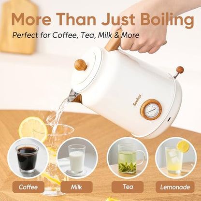 Seehot® Electric Kettle With Thermometer, 1.7L Electric Tea Kettle, 1200W Hot Water Kettle Electric, Auto Shutoff, Boil-Dry Protection, 304 Stainless Steel, Cordless Base, White - color: White
