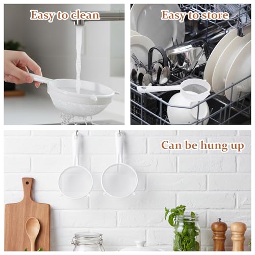 3 PCS Plastic Fine Mesh Strainer Set with Handle, Nylon Sieve Fine Food Mesh Colander with Double Ear for Baking Kitchen Yogurt Tea Juice Coffee Honey Milk Pasta