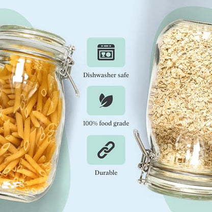 Marbelous Set of 3 Glass Mason Jar 64 Ounces with Airtight Lid Large Jars With Stainless Steel Bail And Trigger Clamps - size: 68 oz 3 Pack