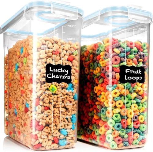 Shazo 2 Pack (6.3L / 213OZ) EXTRA Large Airtight Food Storage Cereal Containers for Bulk Food Storage BPA-Free Plastic Container, Pantry Organization and Canister for Rice, Pasta, Sugar & Flour - color: Blue