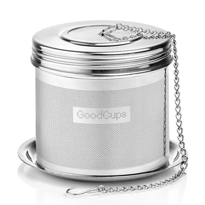 Stainless Steel Tea Infuser for Loose Leaf Tea, Large (2.95” Diameter x 2.85” Height) – Extra Fine Mesh Strainer with Chain Hook & Lid, Reusable Tea Steeper for Mugs, Cups & Teapots - size: Large