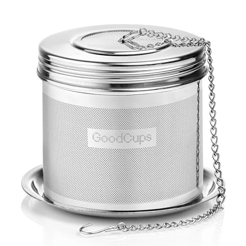 Stainless Steel Tea Infuser for Loose Leaf Tea, Large (2.95” Diameter x 2.85” Height) – Extra Fine Mesh Strainer with Chain Hook & Lid, Reusable Tea Steeper for Mugs, Cups & Teapots - size: Large