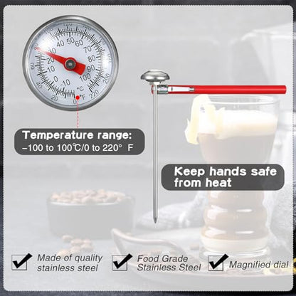 Xuhal 6 Pcs Stainless Steel Kitchen Thermometer with 5 Inch Long Stem 1 Inch Dial Thermometer Milk Frothing Food for Oven Probe Meat Grill BBQ Cooking Chocolate Water(Black, Red, White) - color: Black, Red, White