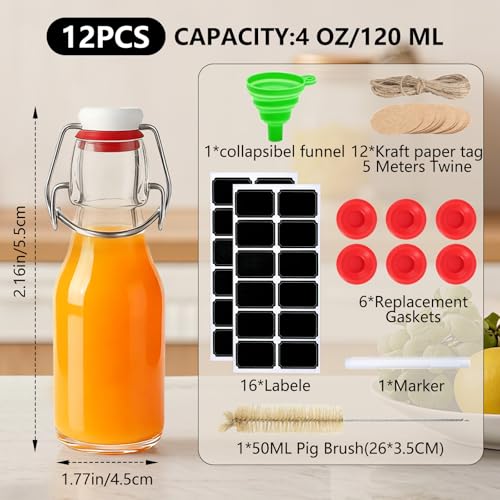 Ruckae Swing Top Glass Bottles,Flip Top Glass Bottle with Lids Sealable Kombucha Bottle for Brew Beer Syrup Vanilla Extract Air Tight Bottles for Gift (4 oz 12 pack) - size: 4 oz 12 pack