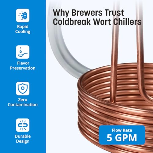 Coldbreak 12.5Ft. Wort Chiller with Copper Coil - Compact and Basic Immersion Beverage Chiller and Beer Brewing Equipment - 2pcs of 4Ft. Vinyl Tubing, Garden Hose Fitting, and Hose Clamps Included - size: 12.5'