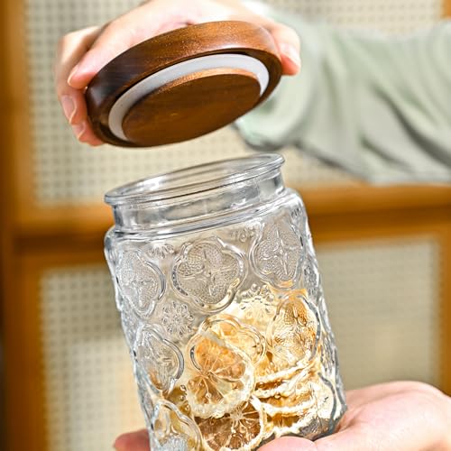 Adodeen 3-Pack 32oz Glass Jar With Airtight Lid,Kitchen Canisters For Countertop,Coffee Sugar Container Set,Pantry Glass Storage Containers For Flour,Candy,Loose Tea,Snack jar - color: Sunflower/Bigonia/Window-32oz