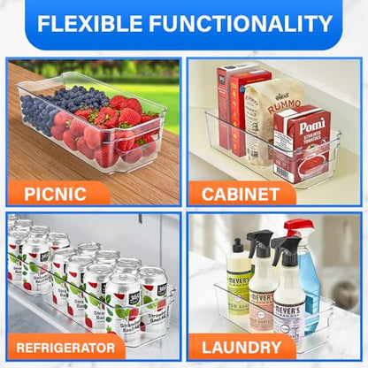 Lifemaster Multi-purpose Refrigerator Bins - 14 pieces Usable and Stackable Design Fridge Bin Organizer with Easy Grip Handles - Clear - size: 14 Pack