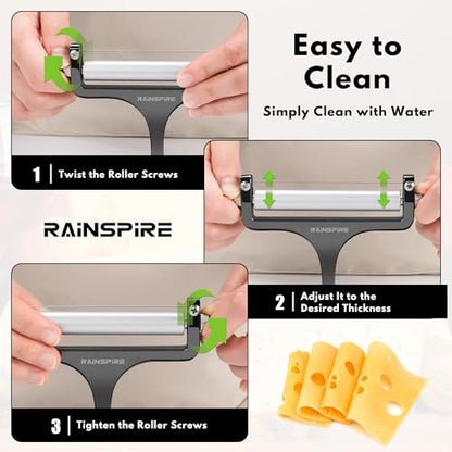 Rainspire Upgraded Cheese Slicer with Replaceable Wires Stainless Steel Cheese Slicers for Block Cheese Adjustable Cheese Cutter for Mozzarella, Cheddar, Gruyere Charcuterie Accessories, Black - color: Black