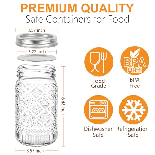 32 oz Wide Mouth Mason Jars with Lids and Bands, 12 Pack Quart Canning Jars, Clear Glass Jars for Pickling, Preserving, Meal Prep