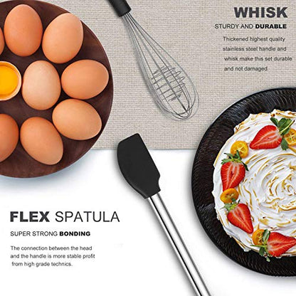 Kitchen Utensil Set-Silicone Cooking Utensils-33 Kitchen Gadgets & Spoons for Nonstick Cookware-Silicone and Stainless Steel Spatula Set-Best Kitchen Tools, Useful Pots and Pans Accessories - color: Black