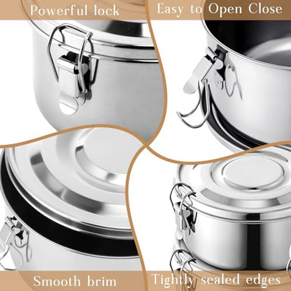 4 Pcs Stainless Steel Bento Box Bulk 74 oz Reusable 304 Stainless Steel Food Storage Containers with Lockable Clips to Leak Proof, Dishwasher Safe - size: 74 oz